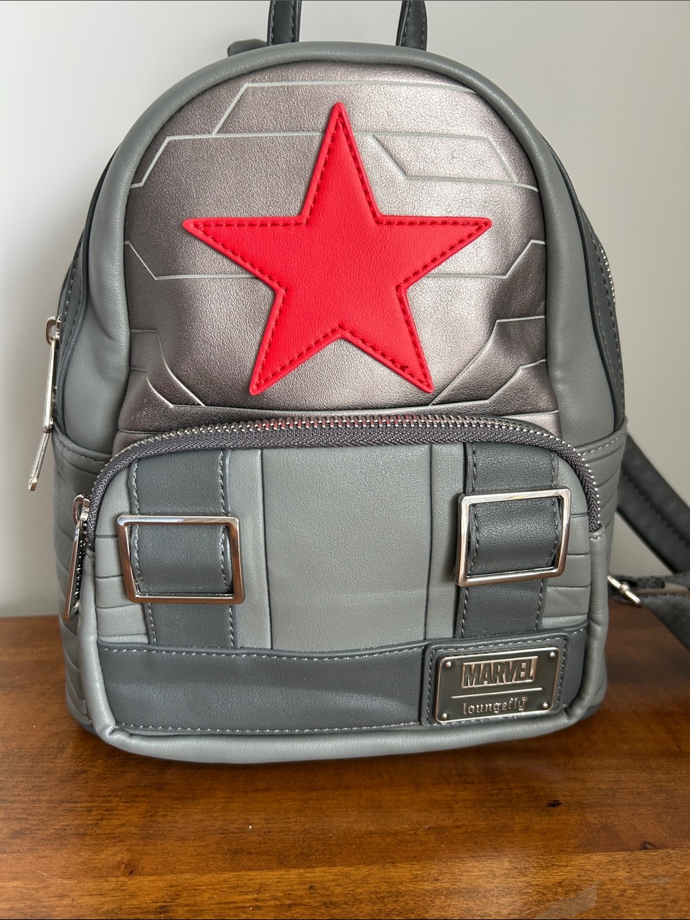 Loungefly Grey Mini Backpack with Red Star Accent